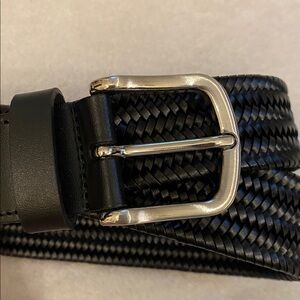 NWT Will Leather Goods black leather woven stretch belt Sz 36